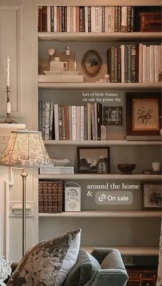 a living room filled with furniture and bookshelves covered in lots of bookcases