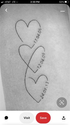 two hearts that are drawn on the side of a woman's stomach, with words written