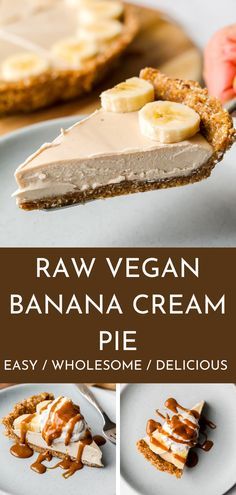 raw vegan banana cream pie on a white plate