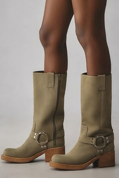 Leather upper Synthetic insole Rubber sole Side zip Imported | Reflection Boots by Jeffrey Campbell in Green, Women's, Size: 9, Leather/Rubber at Anthropologie 2024 Fall Shoes, Fall 2024 Shoes, Fall Boots 2024, Fall Shoes 2024, Boot Photography, Green Boots Outfit, High Fashion Boots, Khaki Boots, Fall Boots