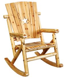 a wooden rocking chair on a white background