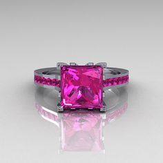 Modern Italian 14K White Gold 2.0 Carat Princess Pink Sapphire Solitaire Ring Sapphire Solitaire Ring, Sapphire Solitaire, Pink Jewelry, Solitaire Diamond, Bling Rings, Pink Ring, I Love Jewelry, Gifts For Everyone, Love Ring