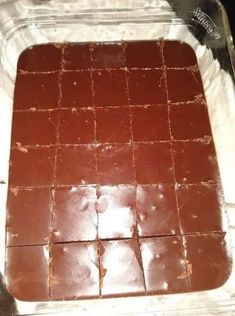 chocolate squares are sitting in a plastic container