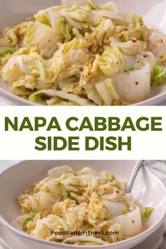 two bowls filled with cabbage side dish next to each other