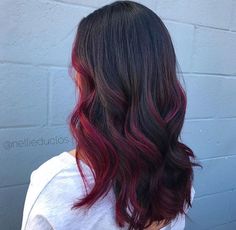 Black Hair Red Tips, Boliage Hair, Red Balayage Hair, Wedding Hair Colors, Highlights Curly Hair, Autumn Hair, Hair Color Underneath, Red Hair Inspo, Wine Hair