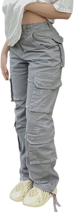 Viatabuna High Waisted Cargo Pants for Women Baggy Straight Wide Leg Pants with Pockets Y2k Streetwear Womens Casual Dress Pants, Straight Wide Leg Pants, Cargo Pants Baggy, Cargo Pants For Women, High Waisted Cargo Pants, Ripped Jeans Women, Grey Cargo Pants, Baggy Cargo Pants, Seersucker Pants