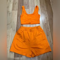 Orange H&M Sweat Set Top Has Tag Bottom Doesn’t But Never Worn Top Is Size Small Bottom Is Xs Basic Summer Crop Top For Loungewear, H&m Tops For Summer Loungewear, H&m Summer Loungewear Tops, Casual Sleeveless Crop Top From H&m, Casual Sleeveless H&m Crop Top, H&m Sleeveless Crop Top For Summer, H&m Sleeveless Crop Top Casual, H&m Sleeveless Summer Crop Top, H&m Sleeveless Casual Crop Top