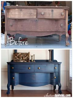 before and after photos of an old dresser