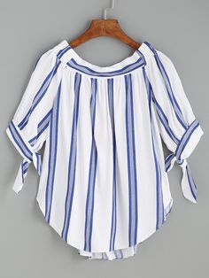 Vestidos Maxi, Pretty Tops, Blue Striped Blouse, Trendy Sewing, Fashion Tops Blouse, Hem Blouse, Tie Sleeve, Striped Tie, Linen Clothes