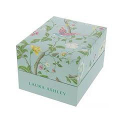 a blue box with flowers and birds on it