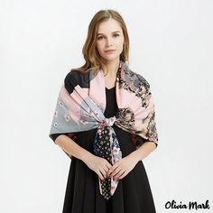 Olivia Mark - Printed large square scarf female new simulation silk twill silk shawl satin shawl scarf One Size Silk Shawl Scarf For Spring, Pink Silk Scarf For Winter, Spring Silk Shawl Scarf, Silk Shawl Scarves For Spring, Silk Shawl Scarf For Spring, Silk Shawl Scarf One Size, Silk Shawl Scarf, Pink One-size Silk Shawl Scarf, One Size Silk Shawl Scarf