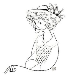 a drawing of a woman with curly hair wearing a santa hat and sitting on the ground