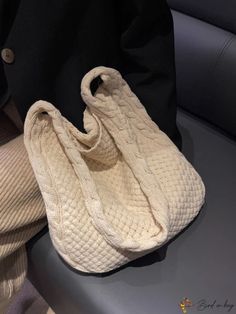 BirdinBag - Chic Textured Crochet Handbag with Minimalist Design Everyday Textured Tote Bag, Everyday Knitted Tote Shoulder Bag, Beige Knitted Rectangular Shoulder Bag, Rectangular Beige Knitted Shoulder Bag, Elegant Knitted Shoulder Bag For Everyday Use, Textured Rectangular Hobo Bag For Everyday, Cream Knitted Bag For Everyday Use, Beige Knitted Shoulder Bag For Daily Use, Cream Knitted Bag