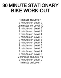 a white poster with the words 30 minute stationary bike work - out