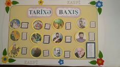 a cake with many pictures on it and flowers around the edges that says taring baxis