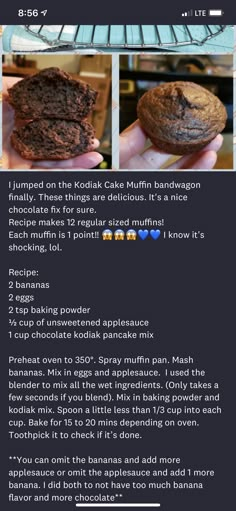 the recipe for chocolate cake muffins is shown in this screenshote screen shot