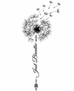 a dandelion drawing with the word love written on it and an arrow in the middle