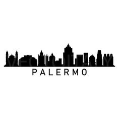 a black and white city skyline with the word palemo