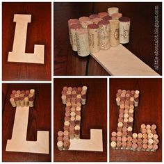 the letters made out of wine corks are arranged in different ways to spell it