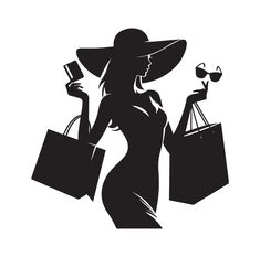 a woman in a hat holding shopping bags