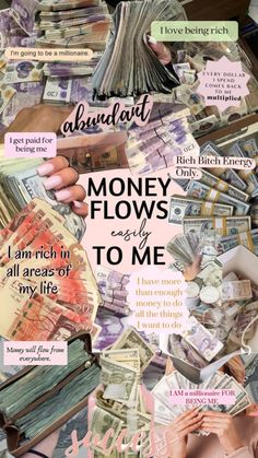 a collage of money with the words, i am rich in all areas of my life