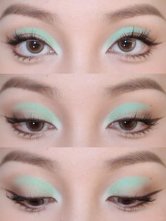 Cyan eye makeup. Cyan Makeup Looks, Cyan Makeup, Fish Eyeliner, Cyan Eyes, Douyin Makeup, Animal Drawing, Eyebrow Tutorial