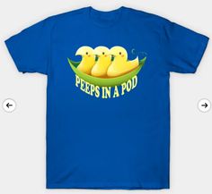 three pees in a pod on a blue shirt