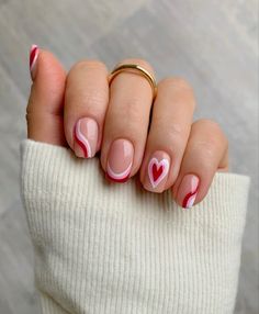 Cute Valentine’s Day Nails, Valentine Nails Design, Nail Art Valentines, Nail Heart, Nails Heart, Valentine Nail, Nails Valentines, Elegant Nail