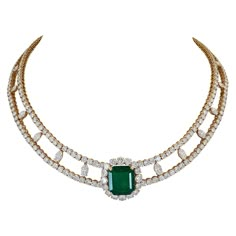 Many different types of necklaces have withstood the test of time, remaining popular throughout history and still prevalent today. The bib necklace is one form seen in Ancient Egyptian paintings of pharaohs, revived in the 20th century, inspired by the Egyptian archaeological discoveries at the Valley of the Kings. This splendid Vassort Vintage Colombian Emerald Diamond Bib Necklace, made in France in the late 20th century, circa 1980s, by the famous French jeweler André Vassort, features an oct Luxury Tsavorite Emerald Necklace In Yellow Gold, Types Of Necklaces, Barb Wire, The Bling Ring, Indian Bridal Jewelry Sets, Archaeological Discoveries, Valley Of The Kings, Wire Design, Bling Ring