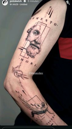 a man's arm with a drawing on it and an arrow in the middle