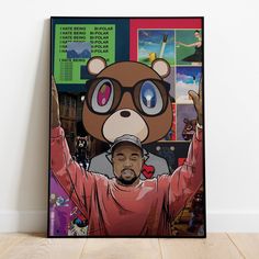 a painting of a man with glasses and a bear on his head