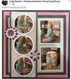 a scrapbook page with pictures of children in the center and text that reads, linda davis creative memories virtual group