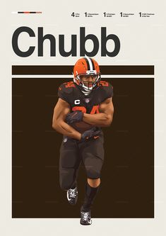 Nick Chubb poster featuring a mid century modern design style. The high-quality print showcases a beautiful digital drawing of Nick Chubb. Perfect for any Cleveland Browns fan looking to add some flair to their living space. Nick Chubb, Football History, Browns Fans, Brown Wall Art