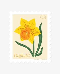 a postage stamp with an image of a yellow daffodil flower on it