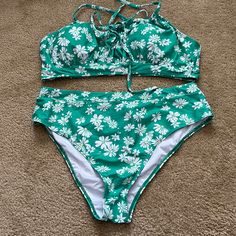 Tutorutor Womens High Waisted Ruffle Floral Print Teen Modest Bikini Sets Swimsuit Cute Spaghetti Strap 2 Piece Bathing Suit - (Green) Xlarge. New No Tags Full Coverage Swimsuit Bottoms, Cute Spaghetti, Swimsuit Cute, Suit Green, Full Coverage Swimsuit, Neon Bikinis, Orange Swimsuit, Bathing Suit, 2 Piece