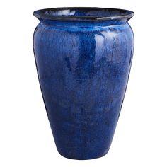 a large blue vase is shown against a white background with the bottom half painted black