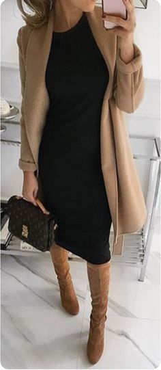 Fall Outfits 2017, Fall Fashion Coats, Fall Trends Outfits, Outfits Black, Outfit Black, Outfit Trends, Camel Coat, Black Women Fashion