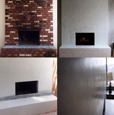 the fireplace is built into the side of the wall, and it's made out of bricks