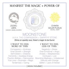 Manifest the Magic + Power of Your Moonstone Got an issue? We've got a crystal for that!!!! Each 3 x 3 package comes with an informative crystal card and the attributes each stone possesses. You can feel MORE of something, and less of something else. The package also includes a small (but powerful) crystal to carry with you or pin to your vision board to stay mindful of your journey. You can keep it all together in the bag or carry the animal totem in your purse or pocket separately! Slip it int Charging Crystals New Moon, Healing Magic, Crystals Healing Properties, Goddess Energy, Magic Powers, Crystal Therapy, Meditation Crystals, Crystal Healing Stones, Power Crystals