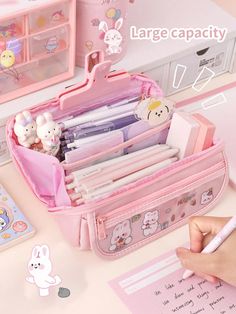 Cheap Kawaii School Pencil Case, Pink Kawaii Pencil Case For Daily Use, Kawaii Pencil Case With Pen Slots For School, Kawaii Pink Rectangular Pencil Case, Kawaii Pink Portable Pencil Case, School Kawaii, Stationary Bag, School Pencil Case