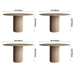 four different sizes of pedestals with measurements for each table and the base is shown