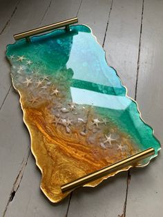 Love the Tropical Ocean You Will Love This Elegant Resin Ocean - Etsy Ocean Resin Tray, Resin Sea Art, Rezin Epoxi, Resin Glass Art, Acrylic Molds, Resin Ocean Art, Ocean Resin Art, Resin Sea, Diy Resin Table