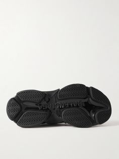 First shown in 2017, Balenciaga's distinctive 'Triple S' sneakers have become one of its most iconic styles. This version is made from mesh, rubber and leather pierced with silver-tone jewellery. The chunky rubber soles are surprisingly lightweight. Balenciaga Shoes Sneakers, Leather Sneakers Men, Balenciaga Shoes, Balenciaga Triple S, Black Mesh, Up Styles, Leather And Lace, Leather Sneakers, Style Icons