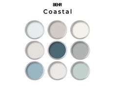 the color scheme for behr's coastal is shown in several different colors and sizes