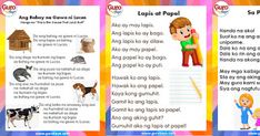 three different types of children's worksheets with pictures and words on them