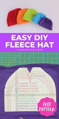 an easy diy fleece hat is shown with the instructions for how to sew it