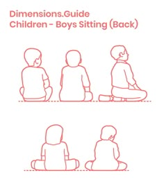 three children sitting back to back with the words,'dimensionss guide children - boys sitting