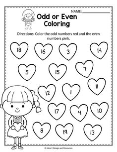 an odd or even coloring worksheet with hearts