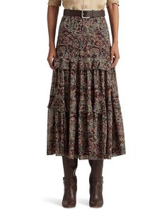 LAUREN Ralph Lauren Floral Crinkle Georgette Tiered Skirt Georgette Skirt, Ralph Lauren Skirts, Lauren Brown, Floral Ruffle, Tier Skirt, Skirt Design, Ralph Lauren Womens, Tiered Skirt, Skirts Midi