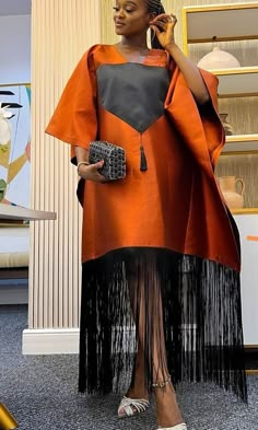 Evening Kaftan With Tassels, Mikado Silk, Bubu Dress, Free Scarf, Silk Kaftan, African Design Dresses, African Wear